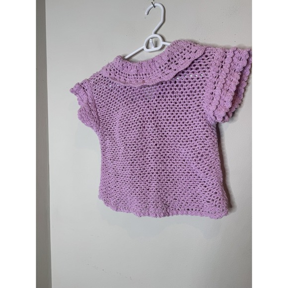 Free People Sweater Cardigan Womens XS Purple Crochet Collared Short Sleeve - Picture 9 of 10